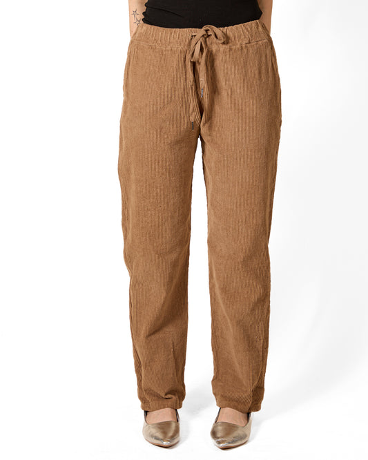 Camel Pull On Drawstring Poor Boy Rib Pant