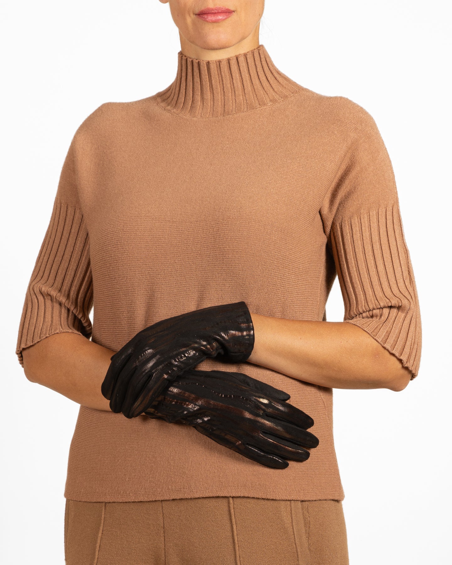 Black Velvet Gloves with Metallic Accent and Touchscreen Compatibility