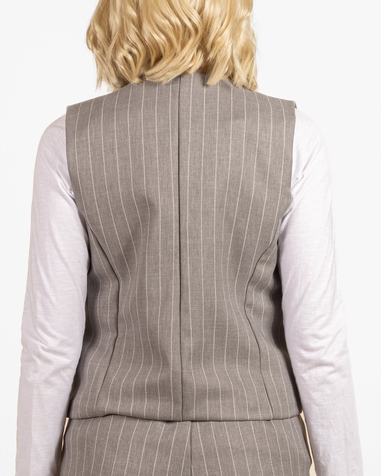 Stone 4 Button Sleeveless Pin Stripe Vest