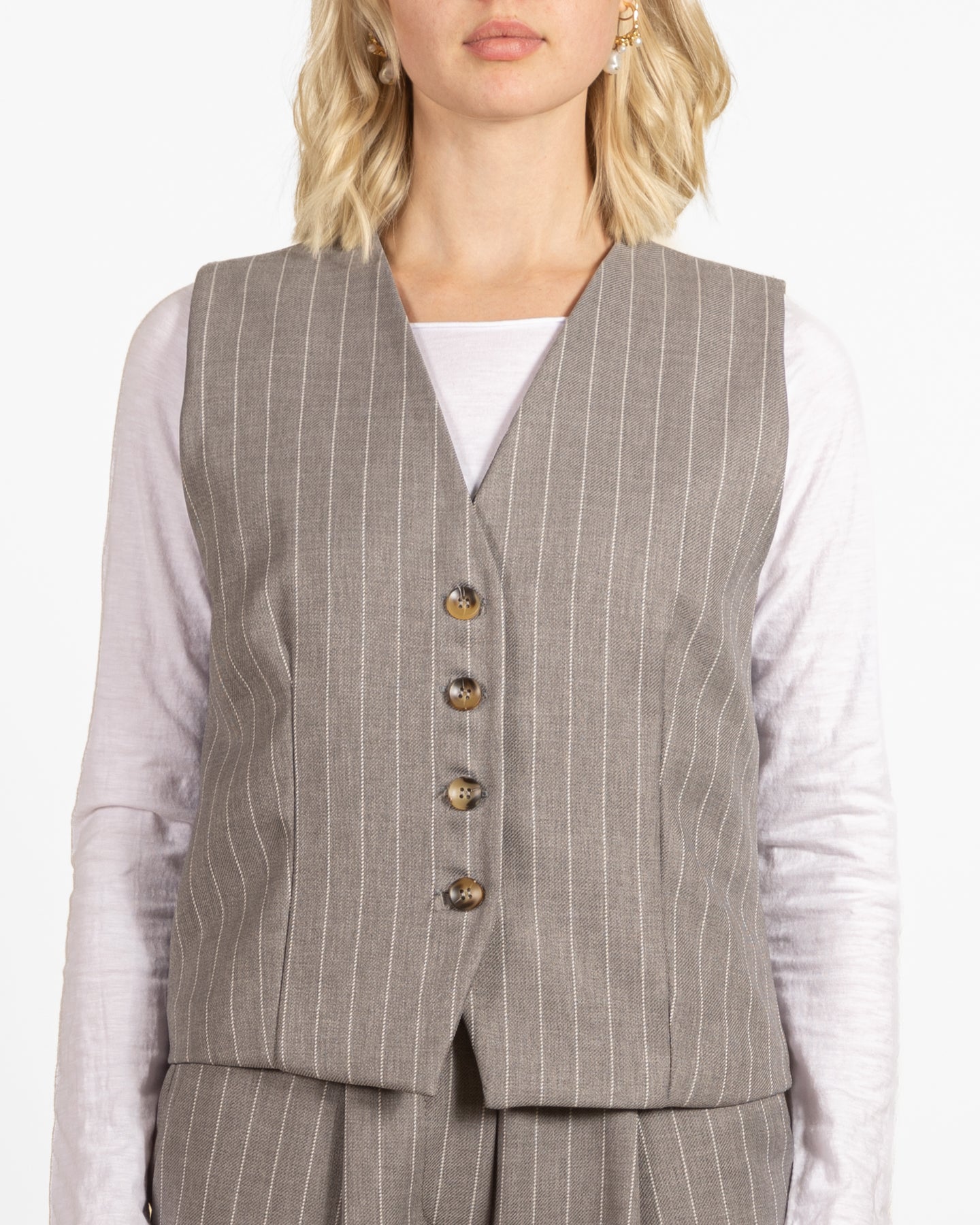 Stone 4 Button Sleeveless Pin Stripe Vest