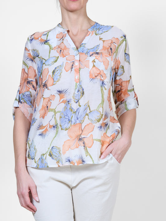 Peaches and Cream Placket Front Floral Blouse