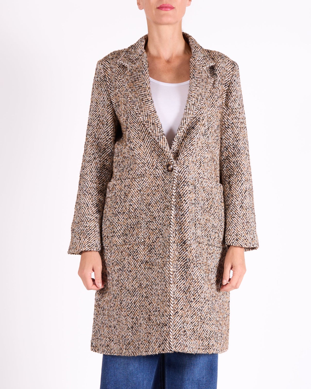 Dijon 1 Button 2 Pocket Herringbone Coat