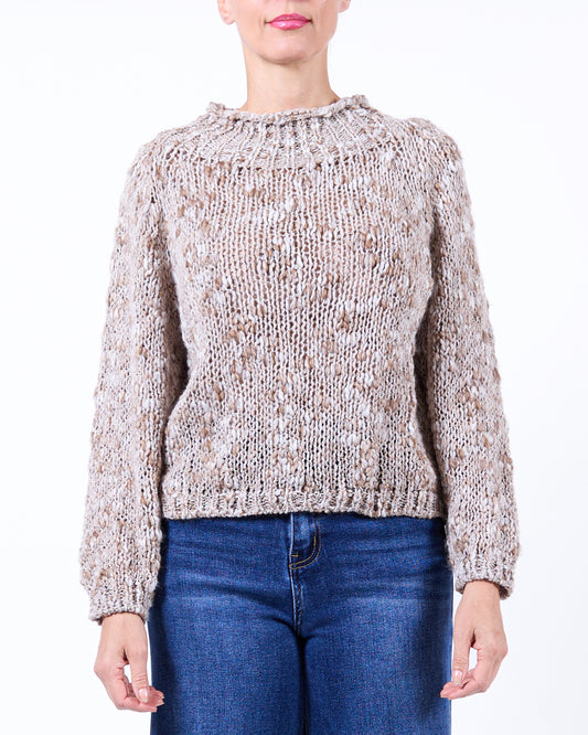 Beige Mock Neck Chennile Chunky Knit Sweater