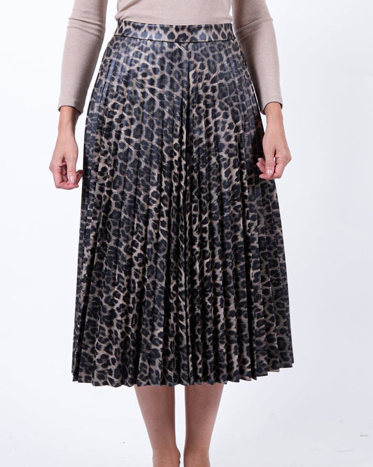 Taupe Pull on Pleated Animal Pleather Skirt