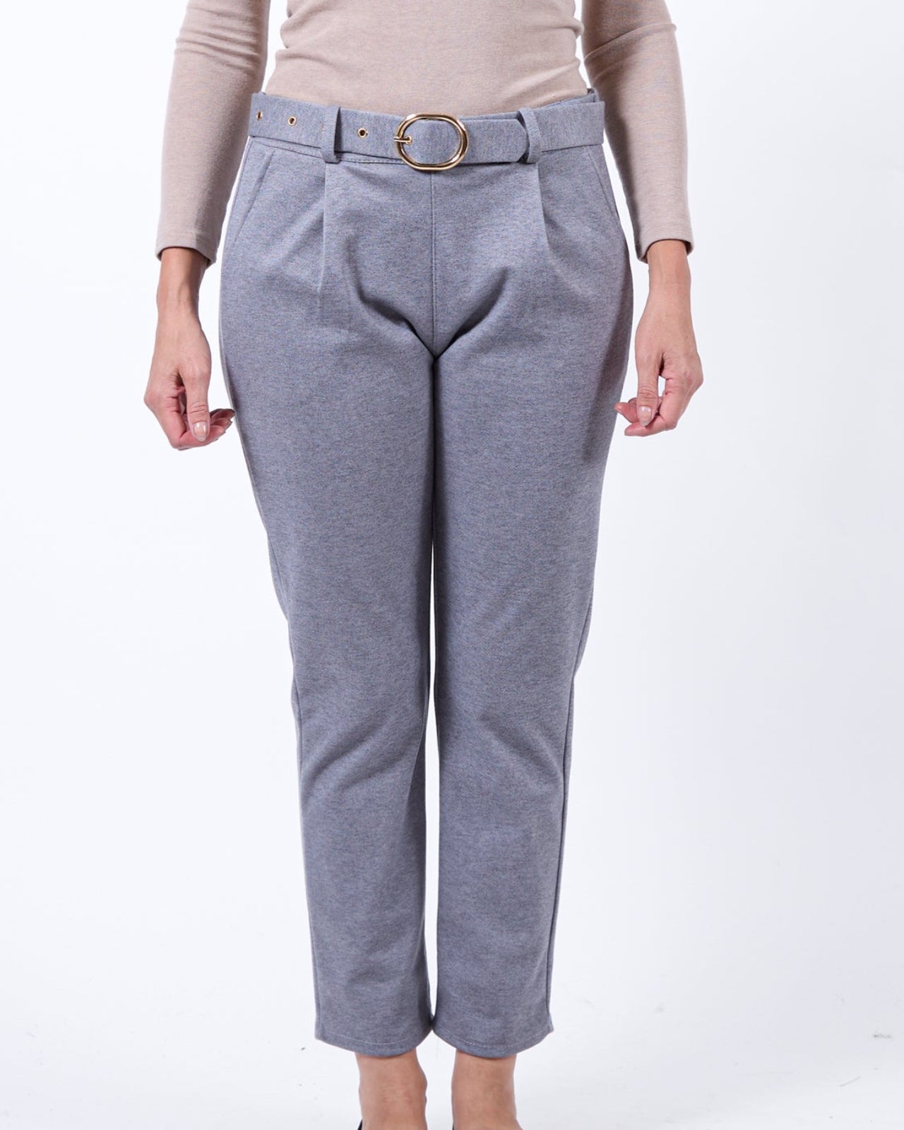 Pantalon gris en feutre à enfiler avec ceinture au dos