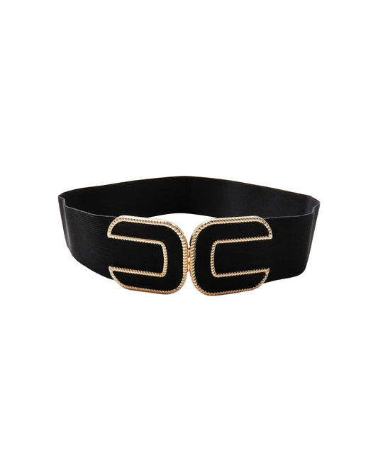 Black Elastic Belt with Gold Buckle Detailing