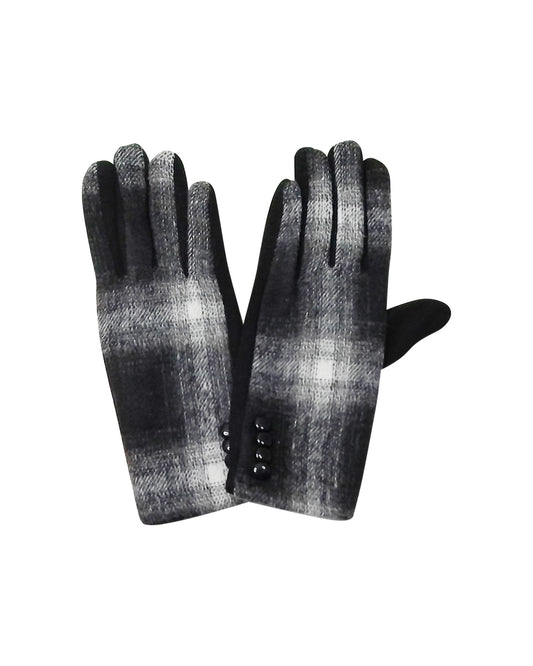 Black and White Plaid Gloves with Touchscreen Compatibility