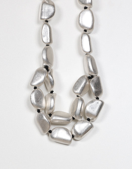Silver Chain Necklace with Stone-Inspired Pendants