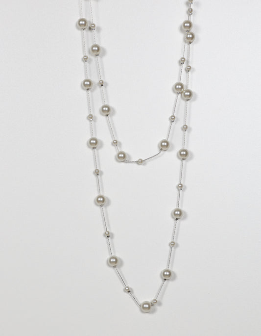 Chain Necklace with Mixed Large and Small Pearls in Silver