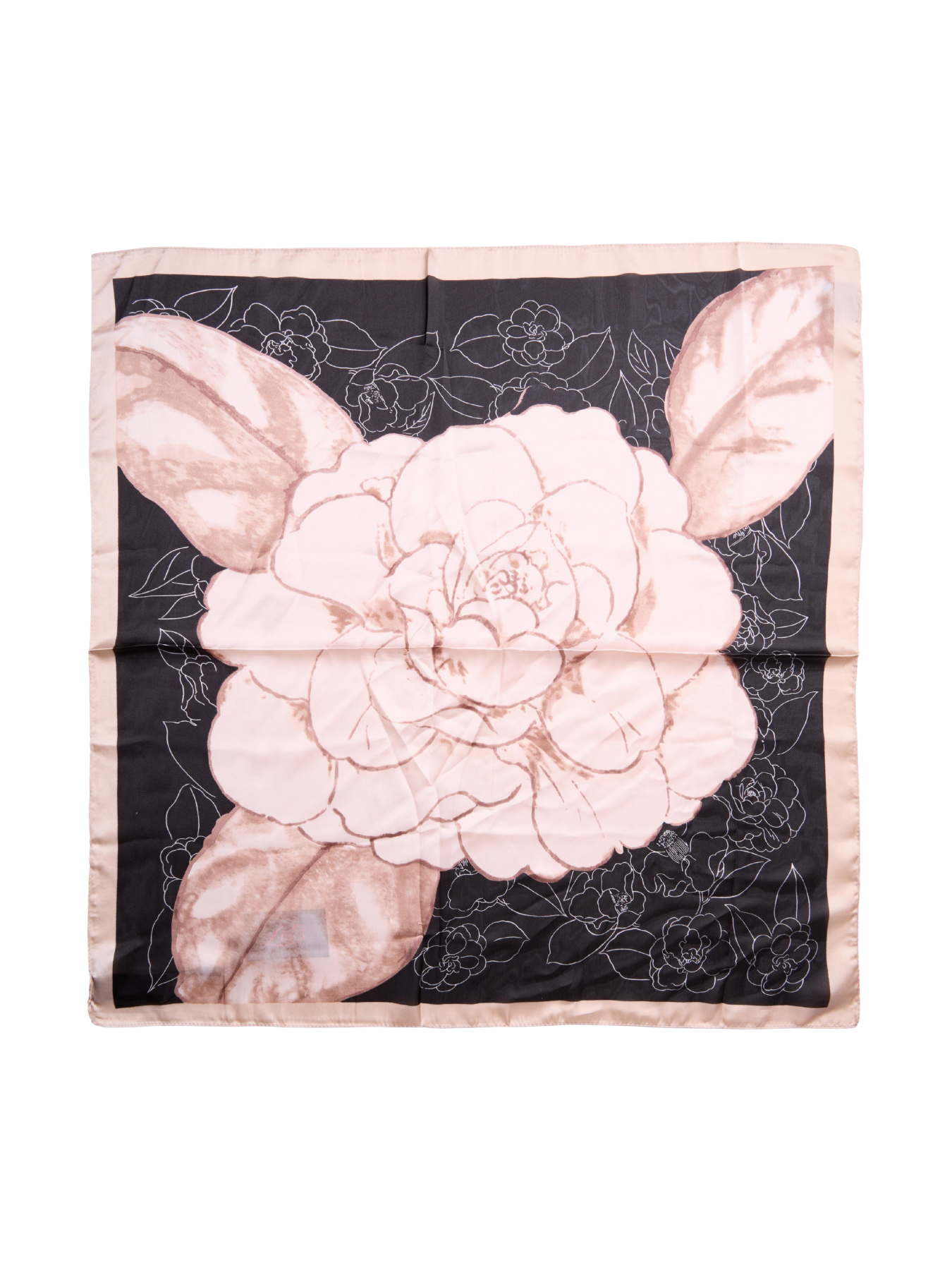 Black and Pink Flower Square Decorative Silky Scarf