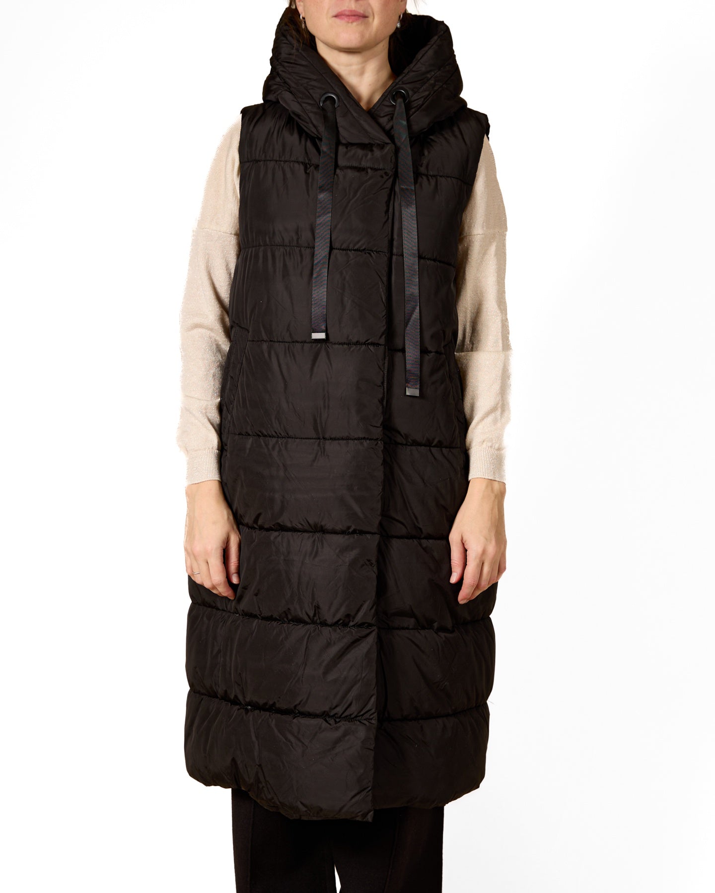 Ebony Hooded Longline Puffer Vest