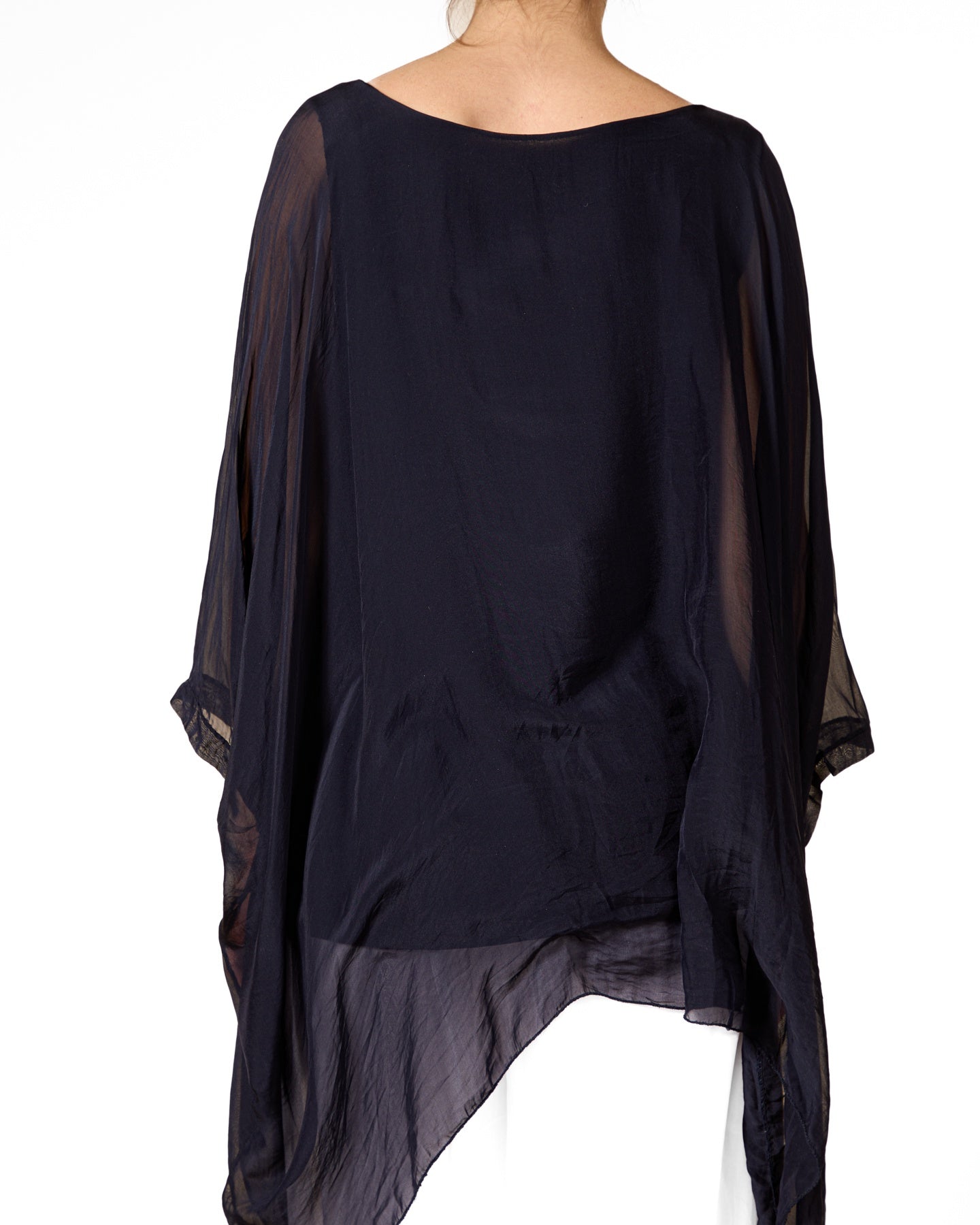 Midnight Boat Neck Drop Shoulder Silk Combo W/Lining Blouse