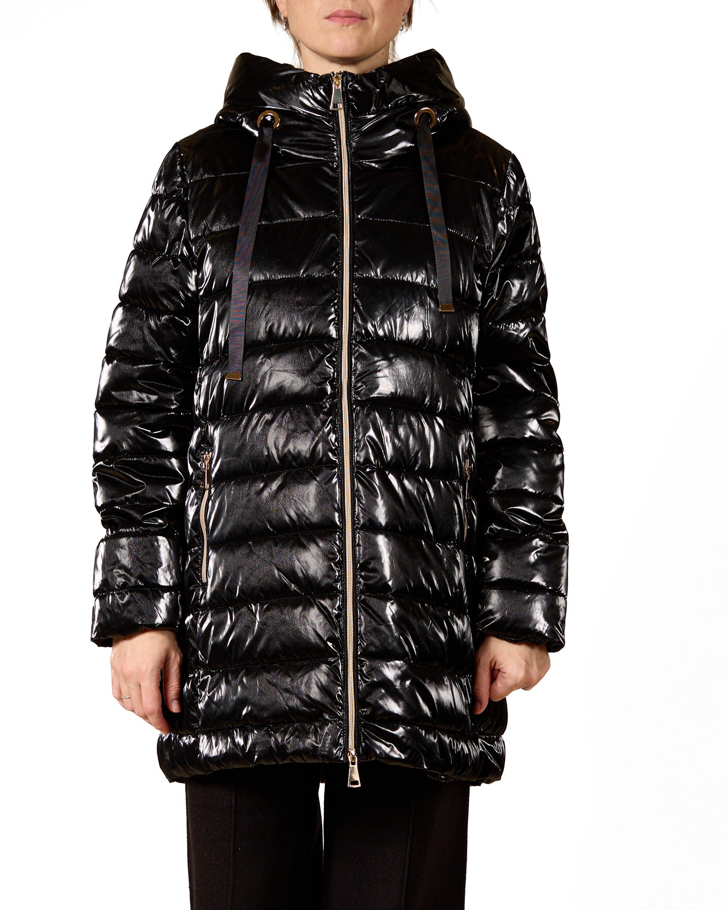 Ebony Puffer Jacket with Gold Zipper