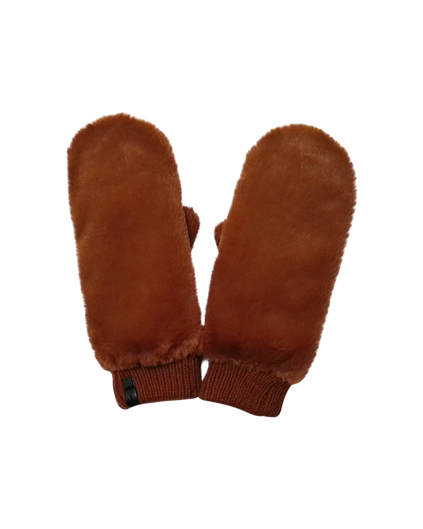 Brown Knitted Mittens with Faux Fur