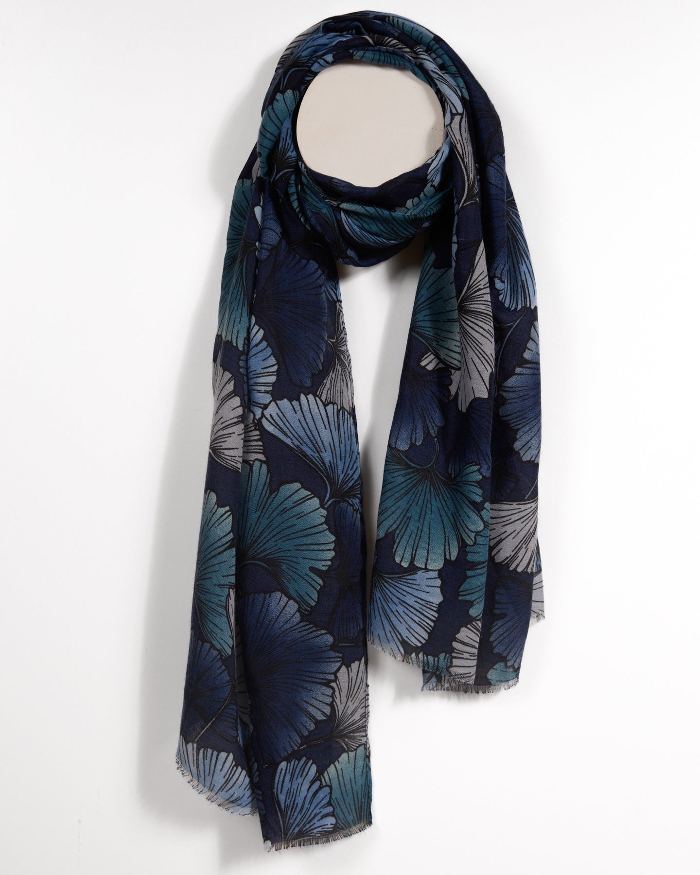 Navy Scarf with Botanical Motifs