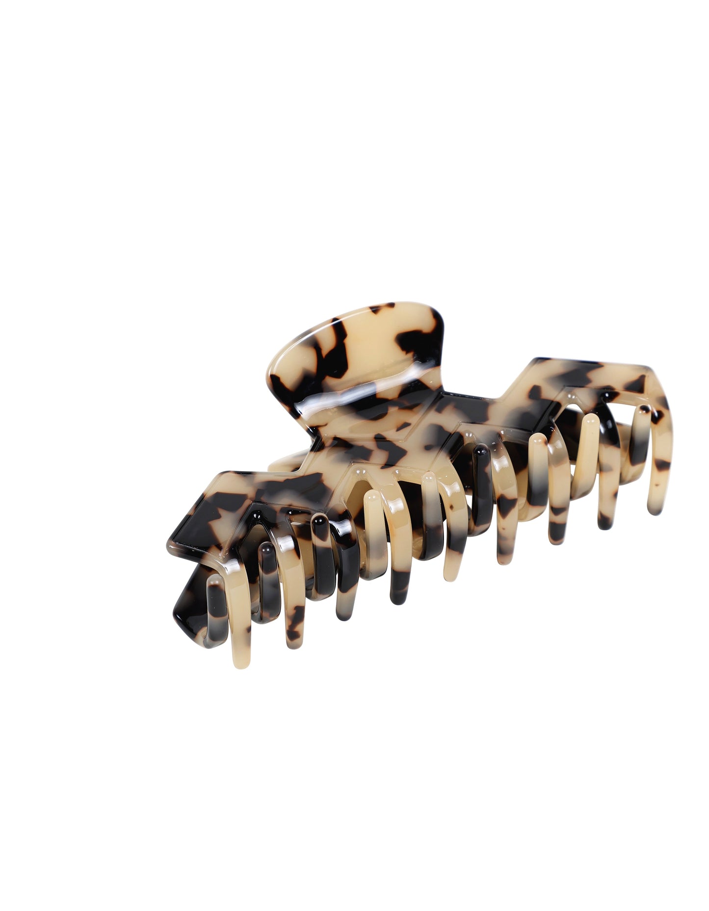 Pince à cheveux beige écaille de tortue à motif chevron géométrique (10 cm)