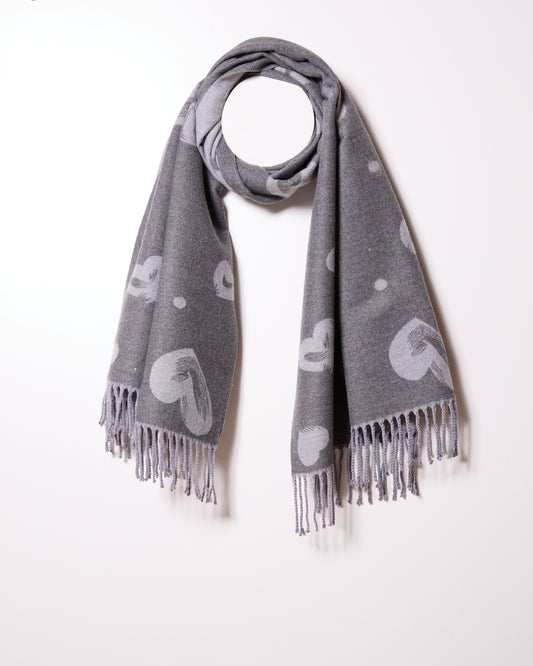 Light Grey Distressed Heart Reverse Colour Scarf