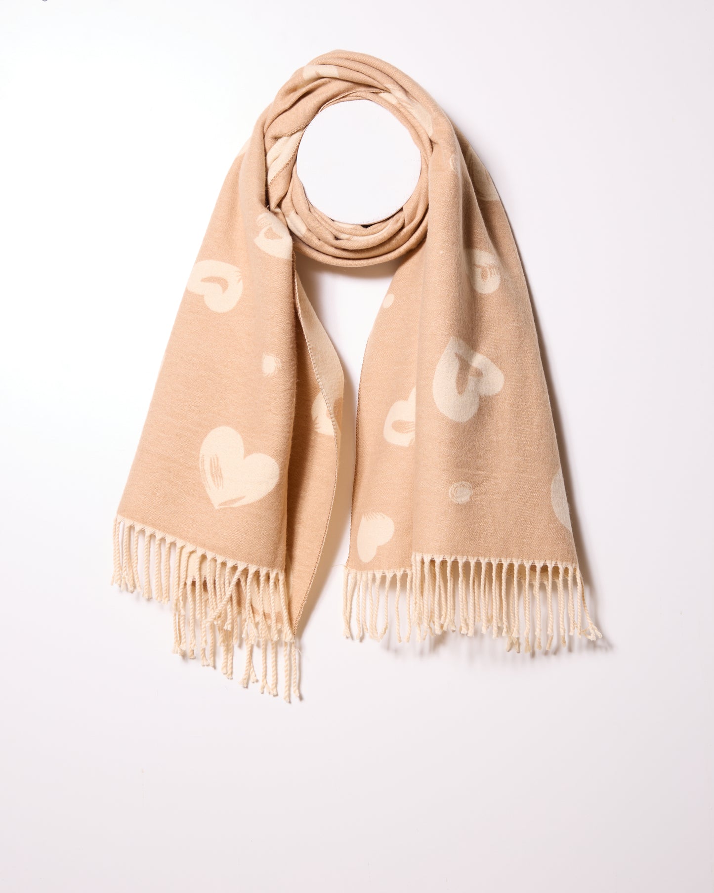 Beige Distressed Heart Reverse Colour Scarf