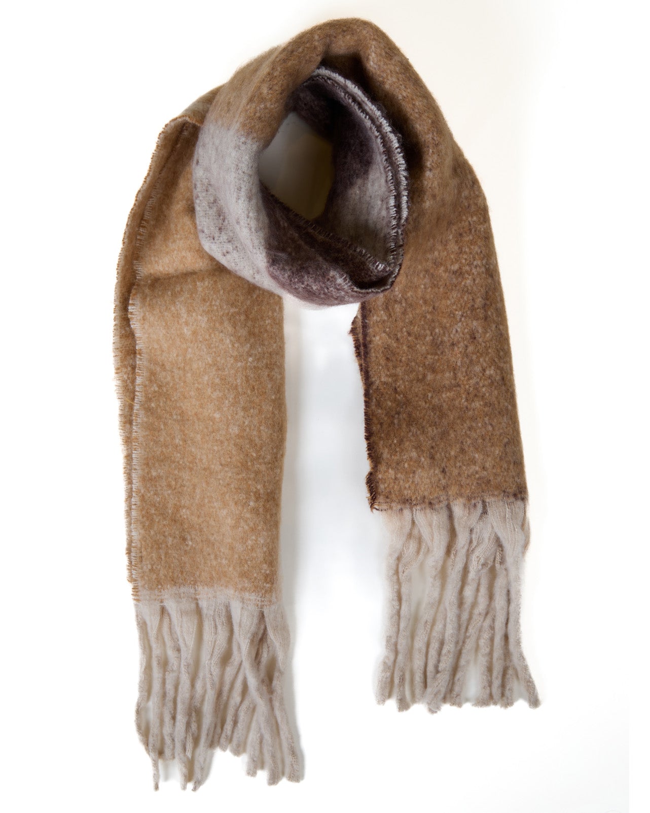 Earthy Color Block Wool Scarf - Brown and Tan