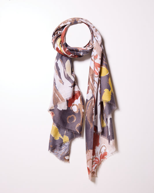 Brown Chunky Charcoal Stick Floral Scarf
