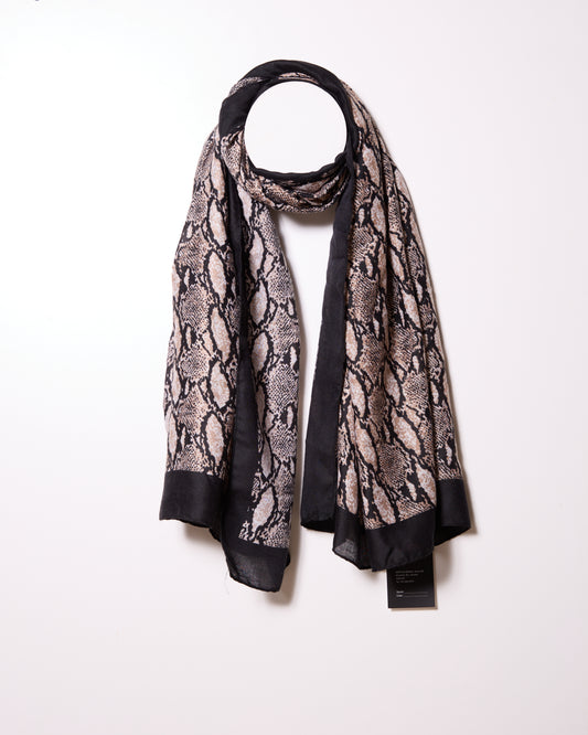 Black Snake Print Light Fringe Scarf