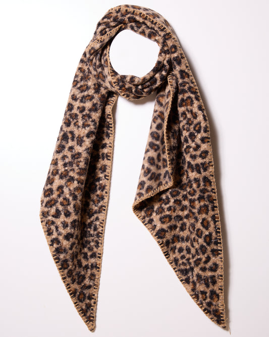 Camel Cheetah Print Angled End Scarf