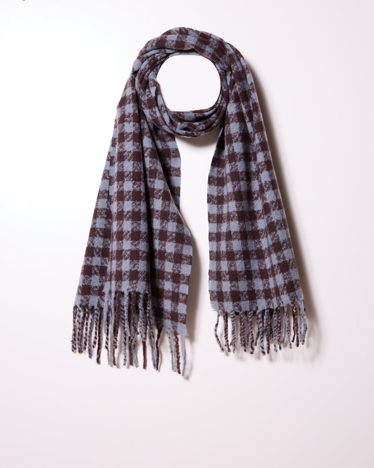 Écharpe à franges en tissu pied-de-poule gris foncé