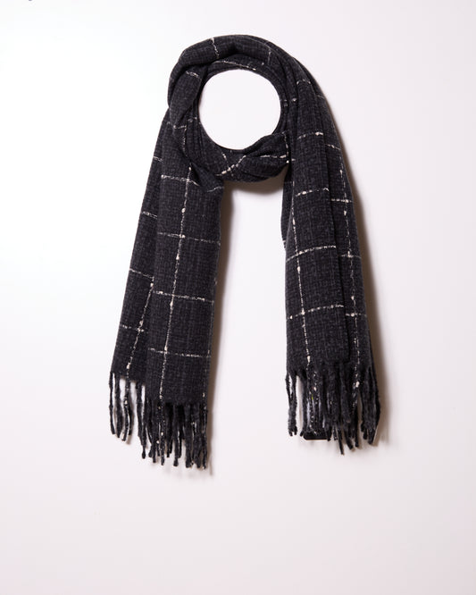 Black Large Check Print Scarf