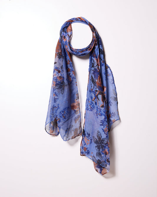 Écharpe marine vintage style rustique à imprimé floral, style floral, marine