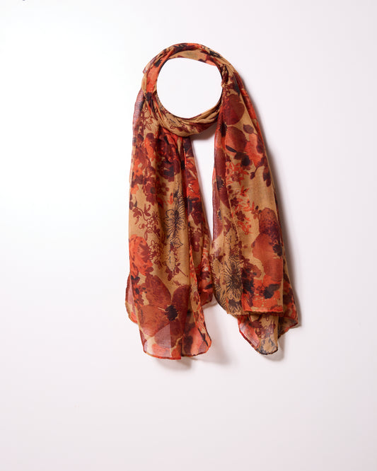Brown Vintage Style Rustic Floral Print Scarf
