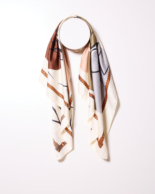 White Abstract Pastel Fine Line Decorative Scarf