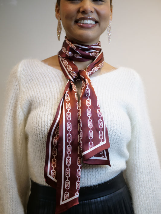 100% Silk Burgundy Chain Print Scarf