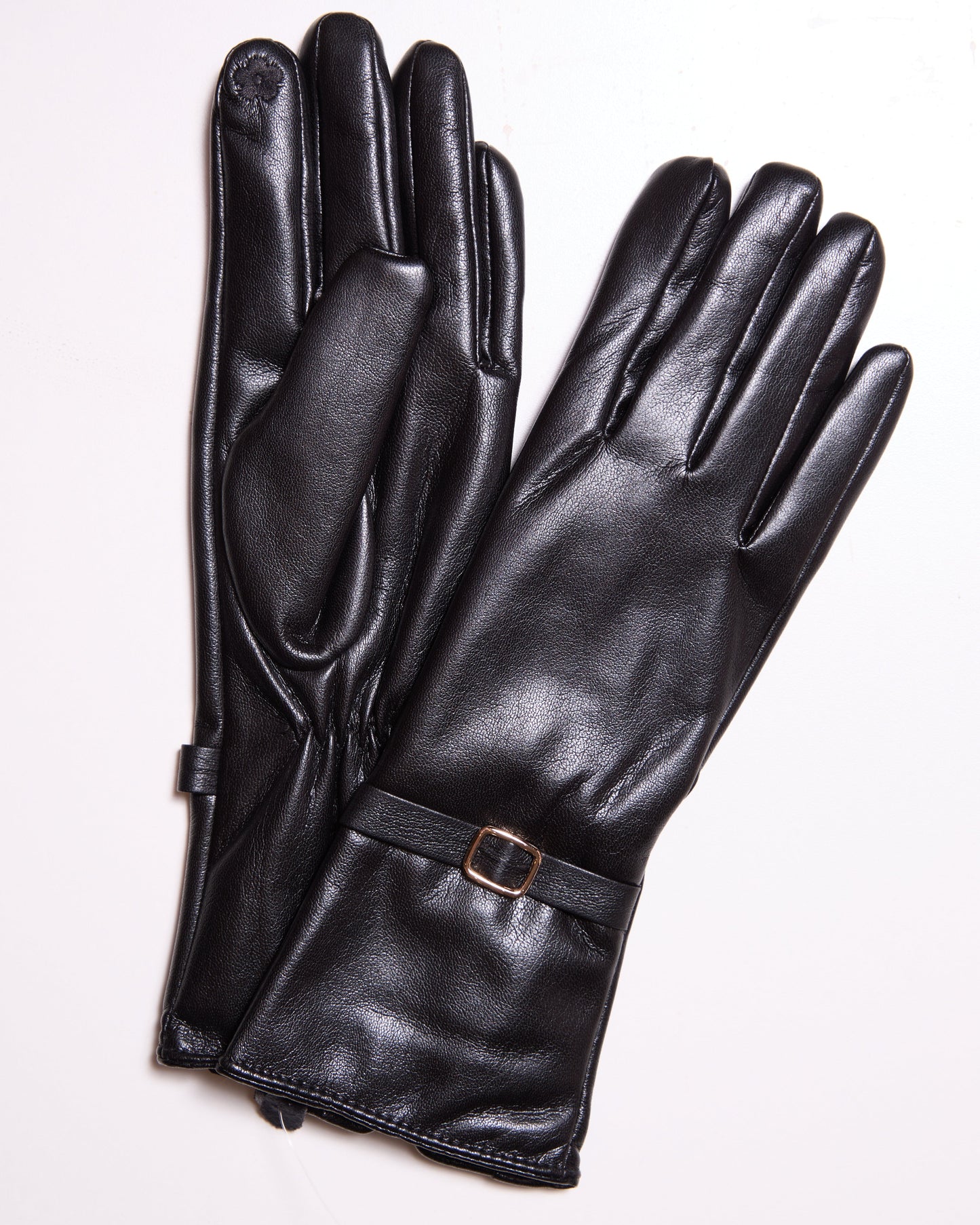 Gants noirs en similicuir doux avec petite boucle