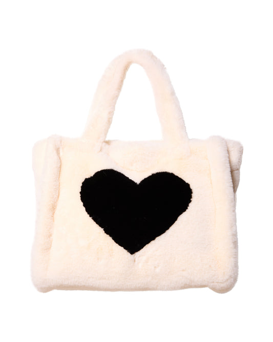 White Fuzzy Heart Oversized Bag