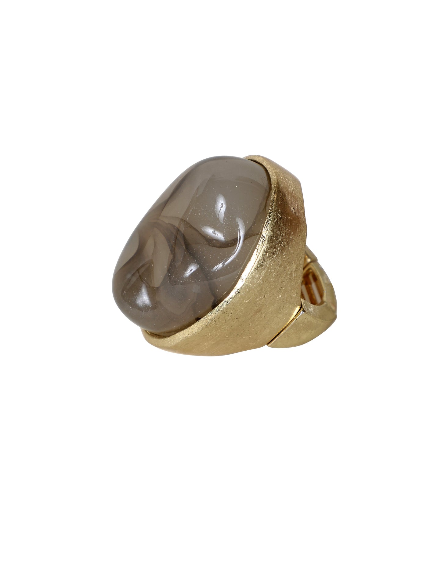 Bague imposante ornée d'une pierre tourbillonnante grise et dorée