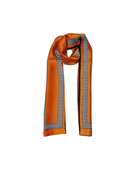 Orange Dual-Sided Geometric Narrow Scarf