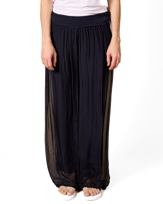 Midnight Pull On Wide Band Silk Combo Lined Pants