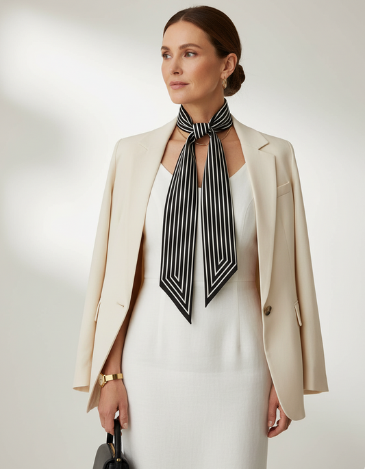 Black and White Striped 100% Silk Tie Scarf