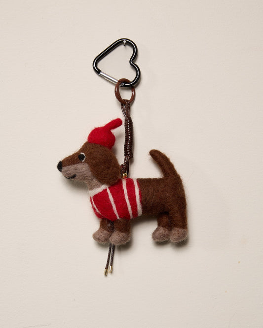 Porte-Clés Chien Teckel en Laine avec Chandail