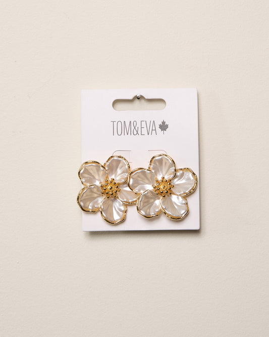 Gold Pearl Like Hawaiian Flower Earrings