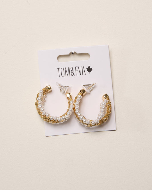 Gold Chain and Pearly Strand Hoop Earrings