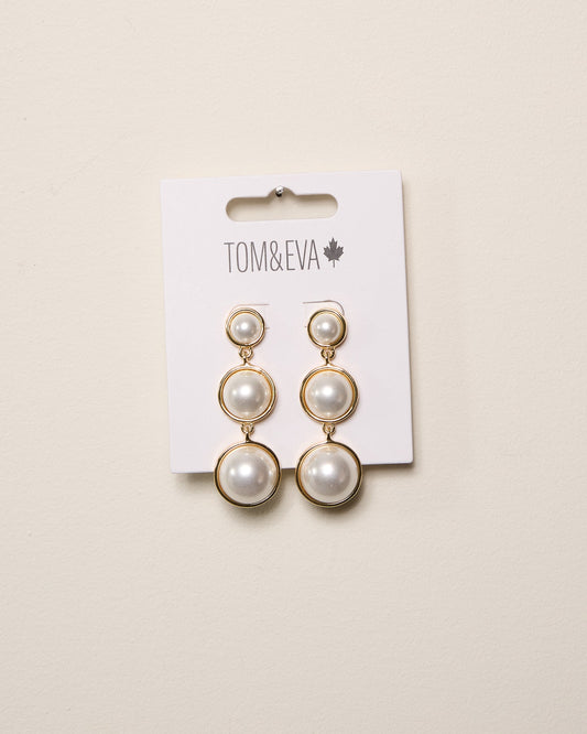 Gold Triple Stack Pearly Dangle Earrings