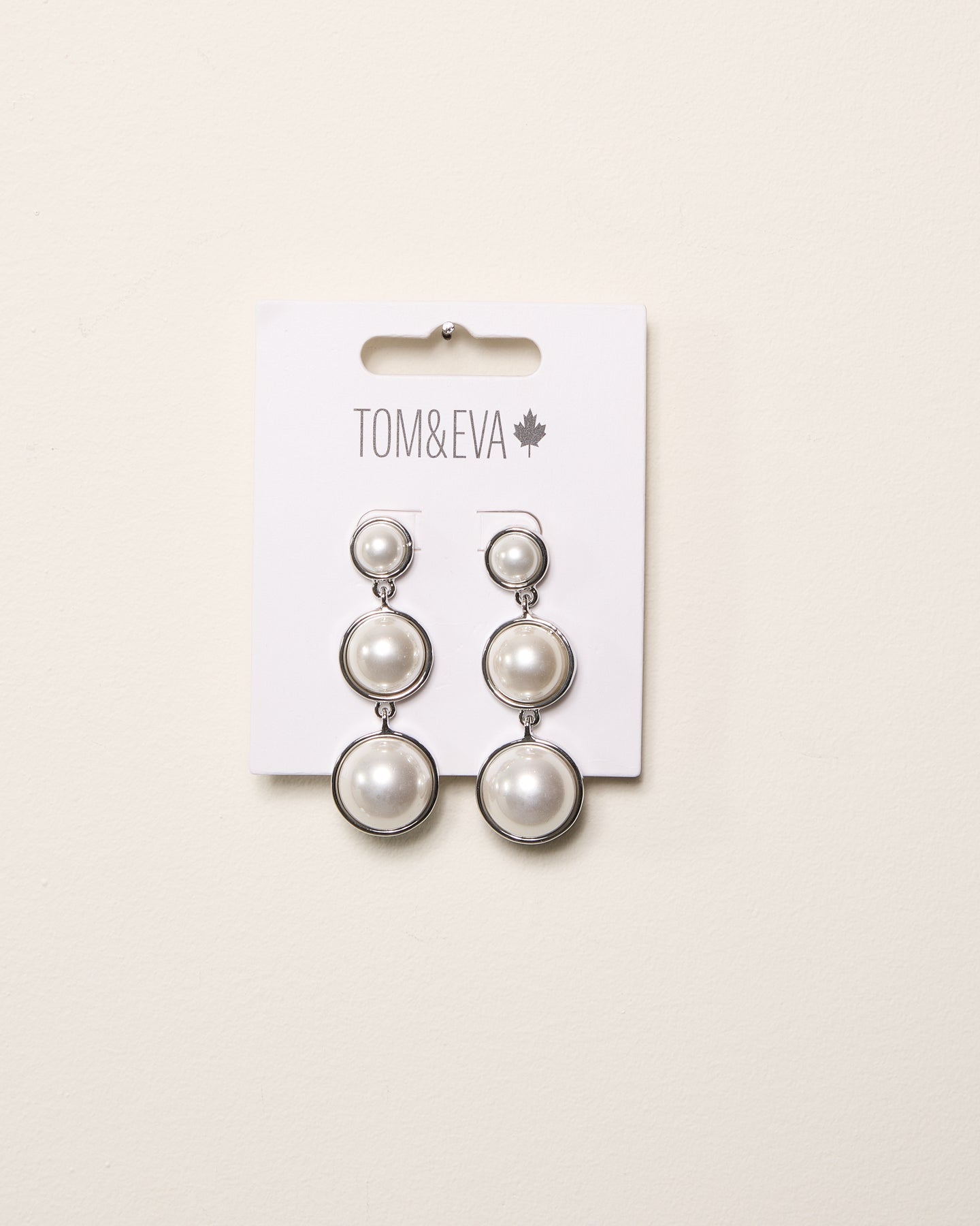 Silver Triple Stack Pearly Dangle Earrings