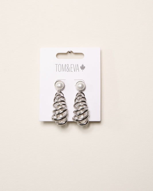 Boucles d’oreilles pendantes perlées enroulées argentées