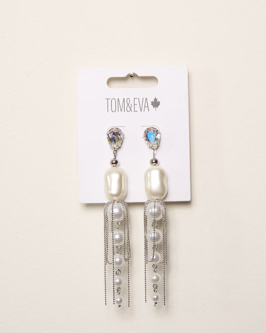 Silver Diamond and Pearl Dangle Earring