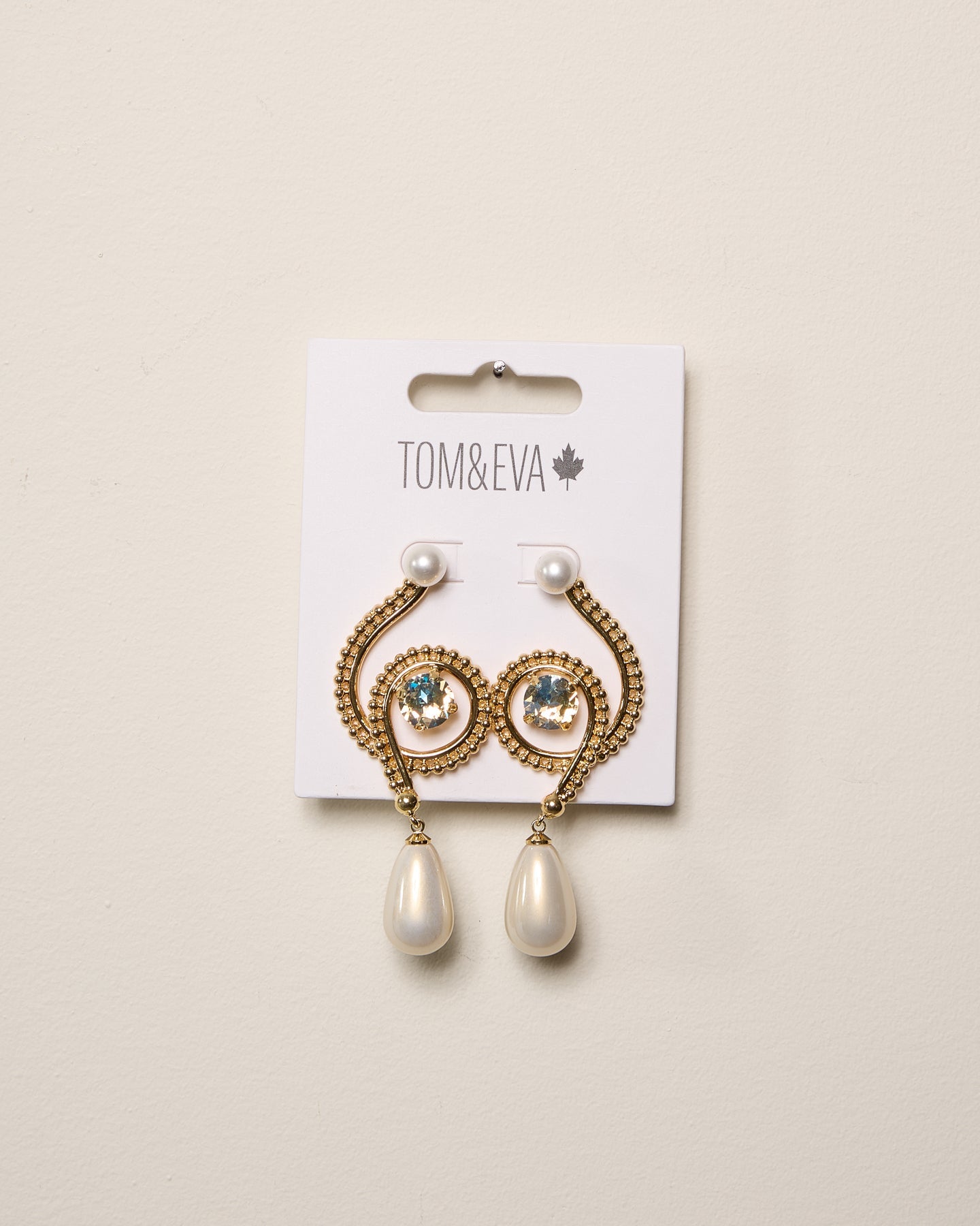 Gold Pearly Abstract Chain Diamond Earrings