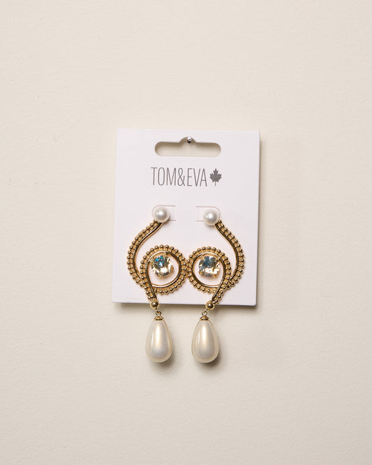 Gold Pearly Abstract Chain Diamond Earrings