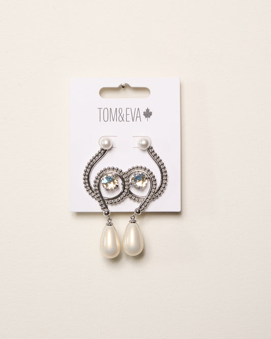 Silver Pearly Abstract Chain Diamond Earrings