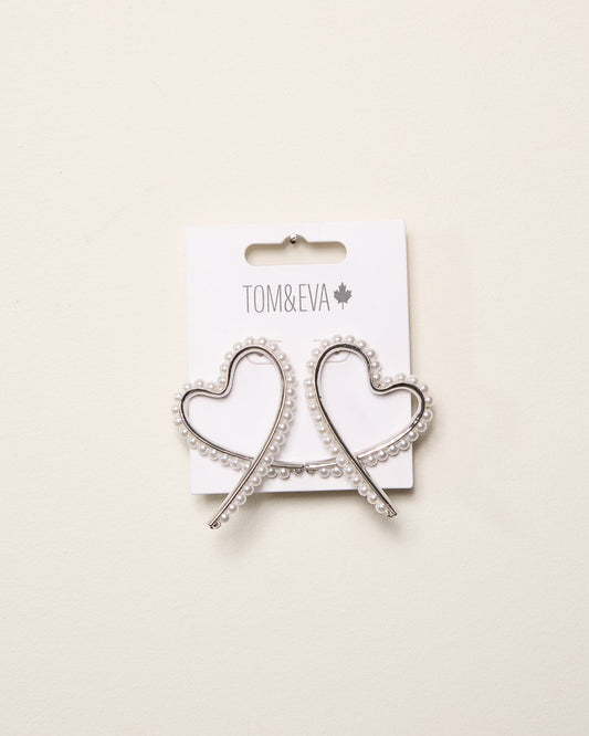 Silver Heart and Pearly Looped Earring