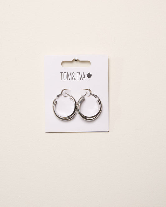 Silver Double Layer Basic Hoop Earring